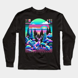 Vaporwave Forest Fantasy: Neon Animals and Rainbow Long Sleeve T-Shirt